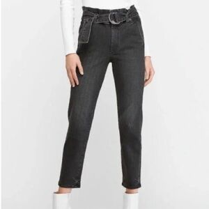 Express High Rise Belted Ankle Jeans - Size 16R - Faded Black / Gray